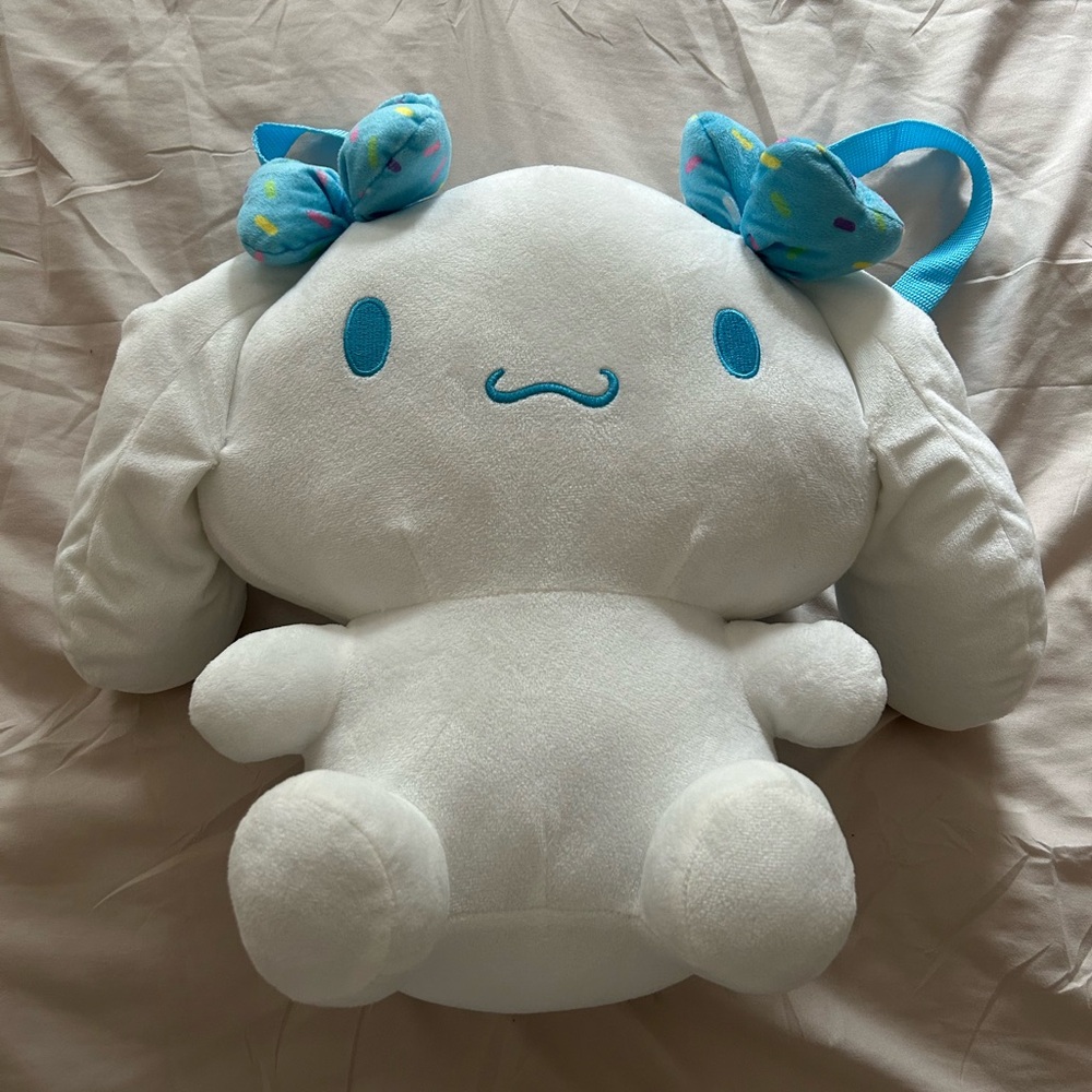 Cute White Plush Backpack with Blue Accents